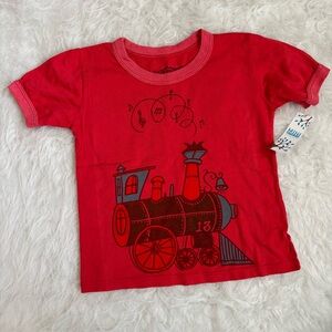 Mini Rotation Red Musical Train Graphic Short Sleeve Tee